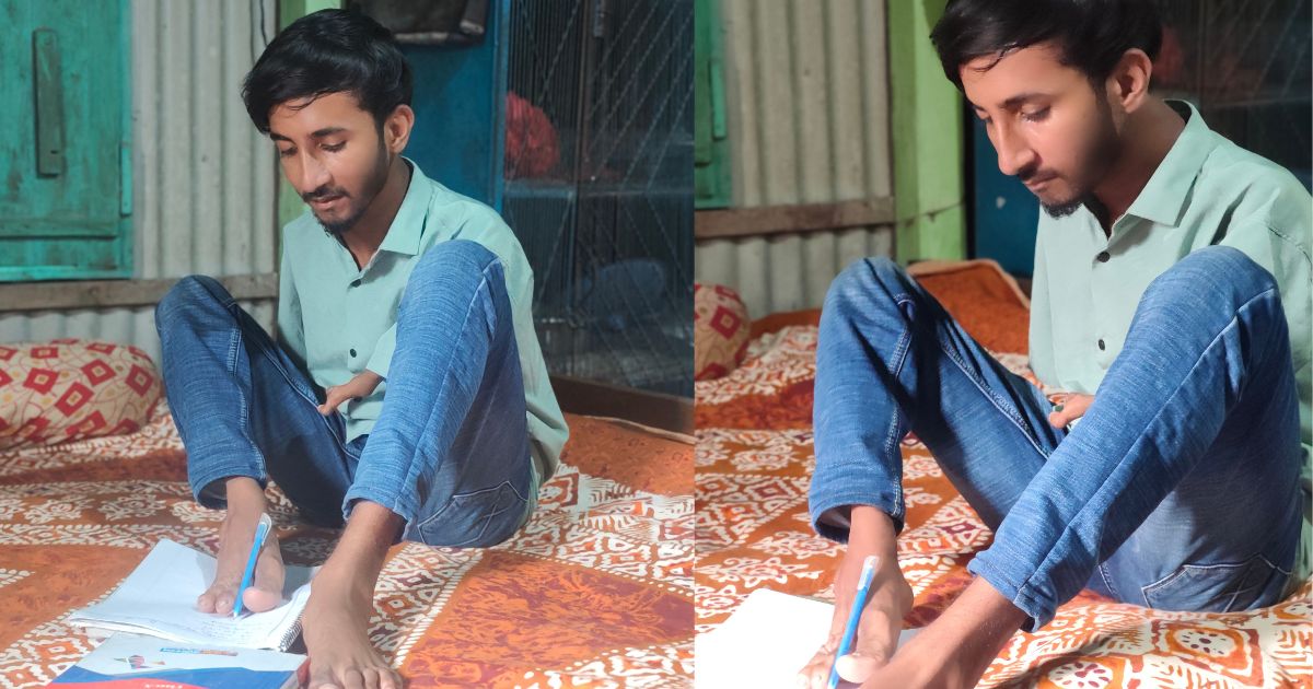 দুই হাত নেই, তবুও স্বপ্ন থামেনি তাওহীদের, লক্ষ্য সরকারি চাকরি
